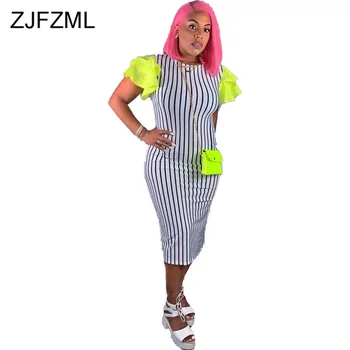 

Black White Stripe Plus Size T Shirt Dress Women Neon Green Butterfly Sleeve Bodycon Package Hip Dress Sexy Maxi Summer Dresses