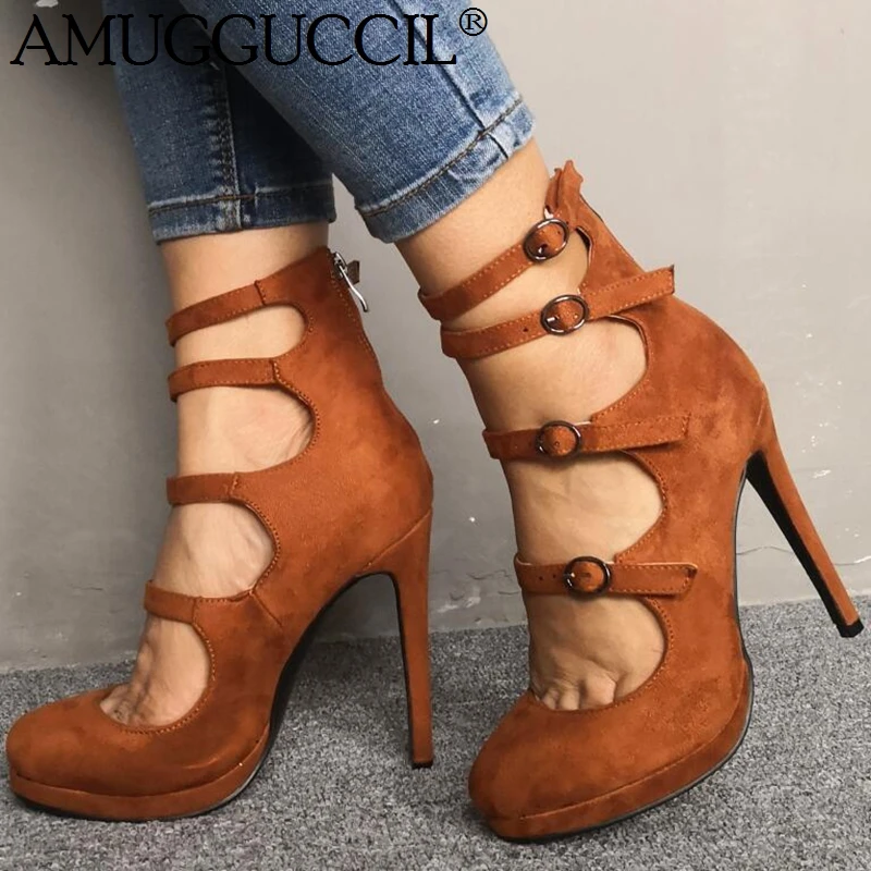 

2019 New Plus Big Size 35-52 Brown Buckle Fashion Sexy High Heel Spring Summer Female Ladies Shoes Women Pumps D1300