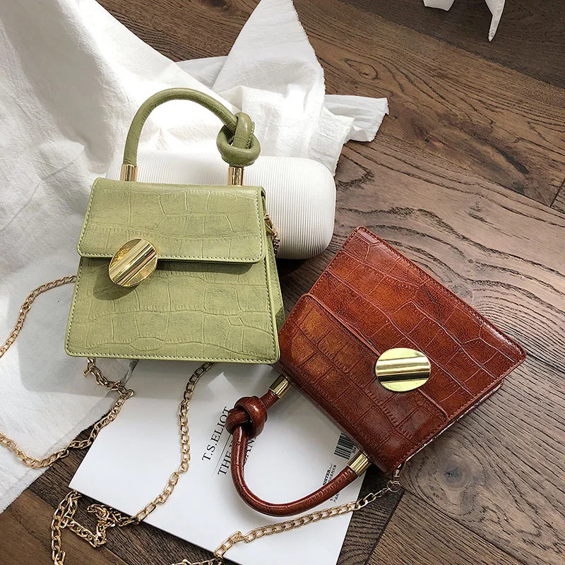 

JIULIN 2019 new ladder crocodile striped handbag big button solid color small square bag simple women's bag trendy simple simple