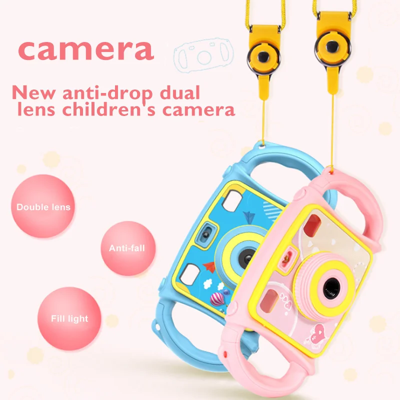 

Children HD Mini Digital Camera Dual Lens Shockproof Handles Gift Video Photography OD889