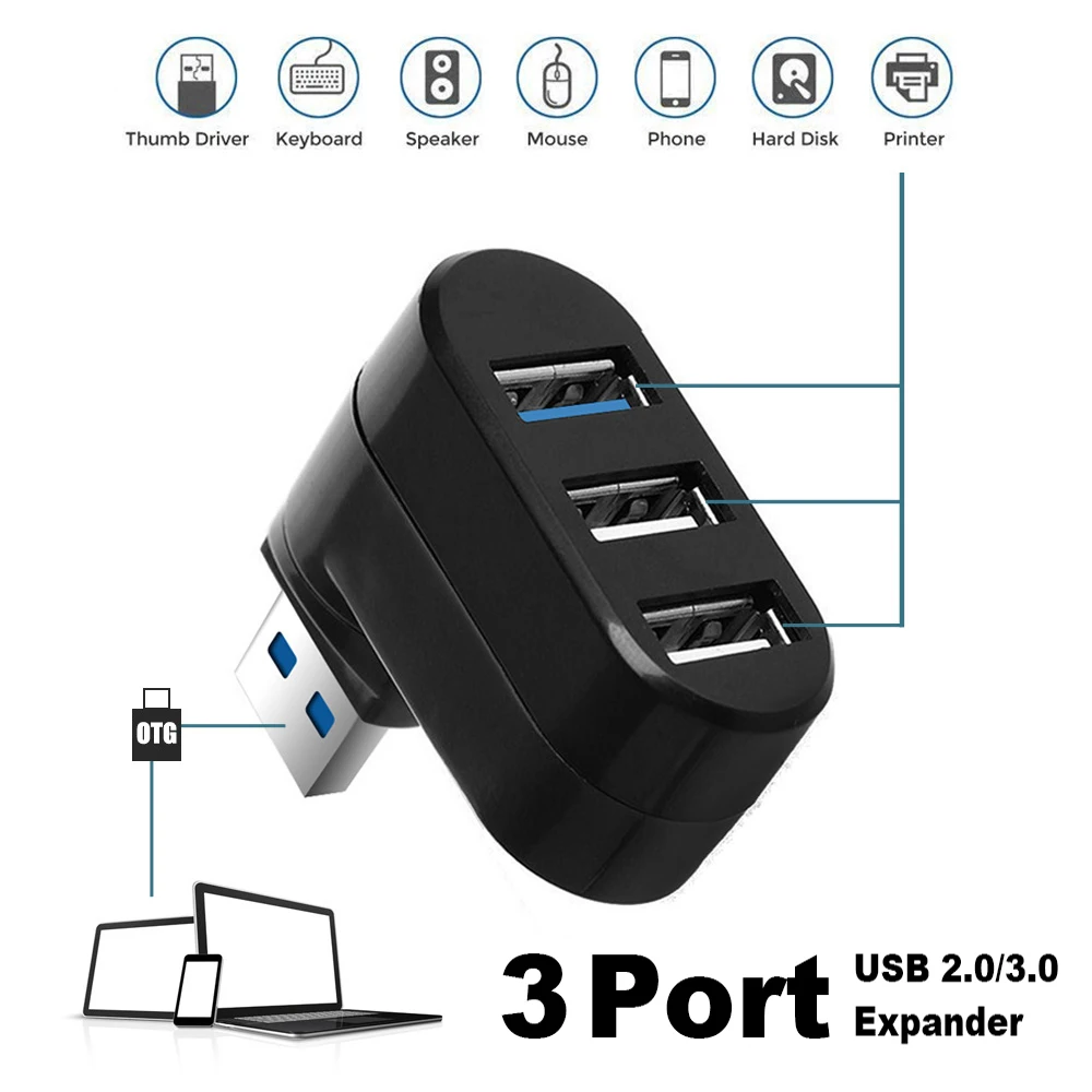 1 шт. Мини Вращающийся 3 порта USB 3,0 концентратор Высокоскоростной разветвитель передачи данных коробка адаптер для ПК ноутбук MacBook Pro Аксессуары для компьютера