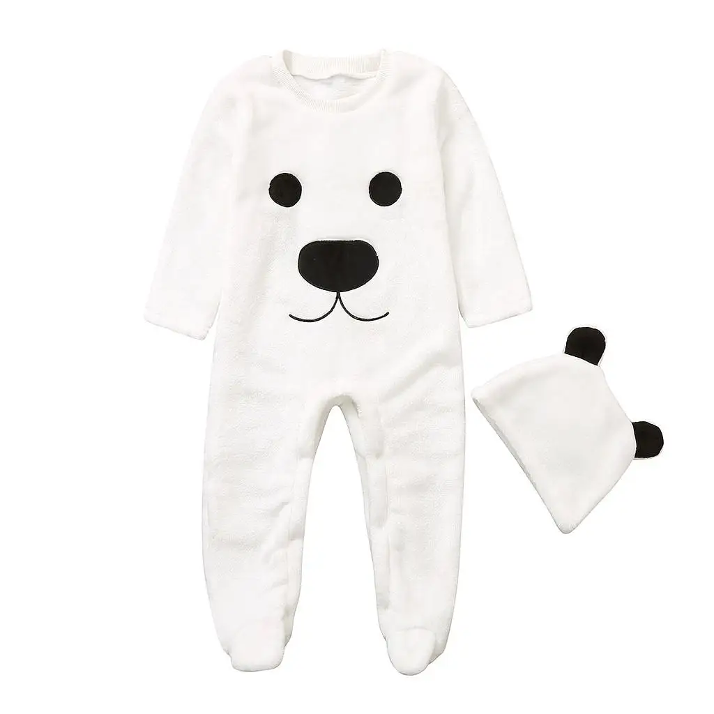 Для маленьких девочек и мальчиков Зимние Носки с рисунком медведя из мультика флисовый комбинезон+ шапка детский комбинезон Одежда для новорожденных Прямая K30 - Цвет: White