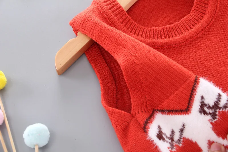 Детская осенняя одежда стиль клубничный пуловер без рукавов Вязанный жилет с рисунком детская одежда