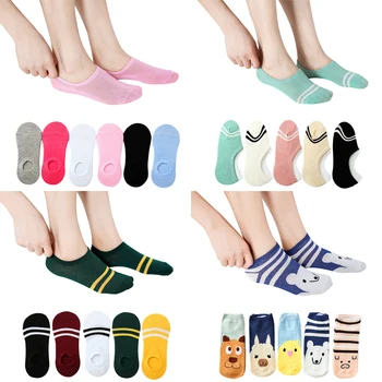 

27 Styles 5 Pairs Women Summer Cotton Sock Solid Color Striped Animals Boat Socks Fashionable Ladies Ankle Socks