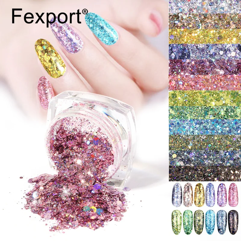 

1 Box Gradient Mermaid Flake Nail Glitter Hexagon Holo Sequins Powder 3D Manicure Nail Art Pallettes Decoration Tips