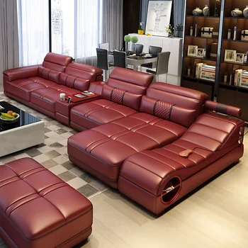 

sectional modern leather sofa With Integrated Massage Chair and Speakers