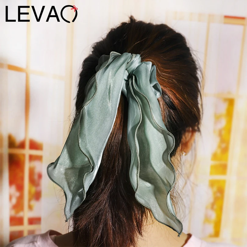 

LEVAO Women Solid Color New Scrunchies Hair Scarf Elastic Silky Fabric Hairband Bow Hair Rubber Ropes Girl Hair Ties Accessories