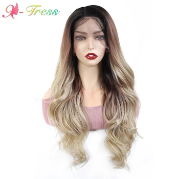 

Lace Frontal Ombre Blonde Body Wave Trendy Synthetic Wigs X-TRESS Heat Resistant Hair for Women Cosplay Party Daily Use