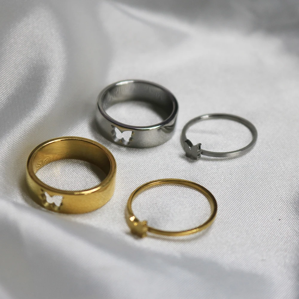 Fashion High Quality Hollow Heart Love Can Overlap Couple Ring