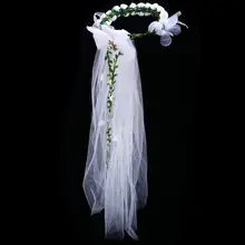 Свадебная вуаль с венком, белый головной убор, свадебная вуаль, цветочные вуали для невесты, свадебные аксессуары