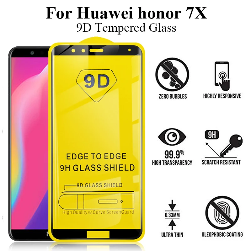 9D Защитное стекло для huawei honor 7x закаленное huawey Защитная пленка экрана verre hono7 x tremp x7