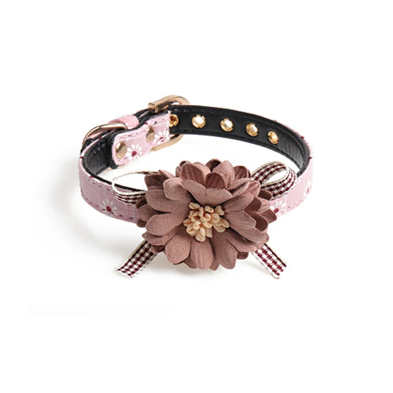 Adjustable PU Material Dog Collar Cat Collar Flower Fashion Style Collar For Medium Small Dogs Necklace Cats Necklace 2 Colors