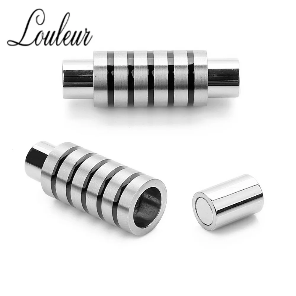 T0578BK06,黑色条纹不锈钢磁扣，黑色+钢色，内直径6mm,15g