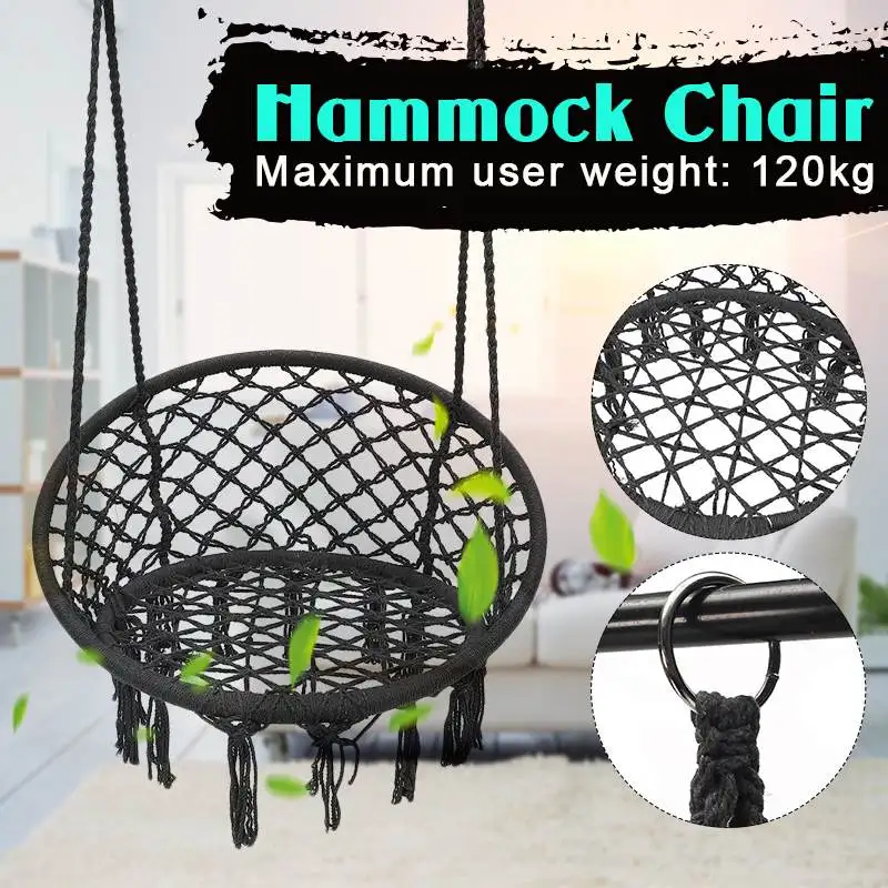 

Black Nordic Cotton Rope Hammock Chair Handmade Knitted Indoor Outdoor Kids Swing Bed Adult Swinging Hanging Chair Hammock