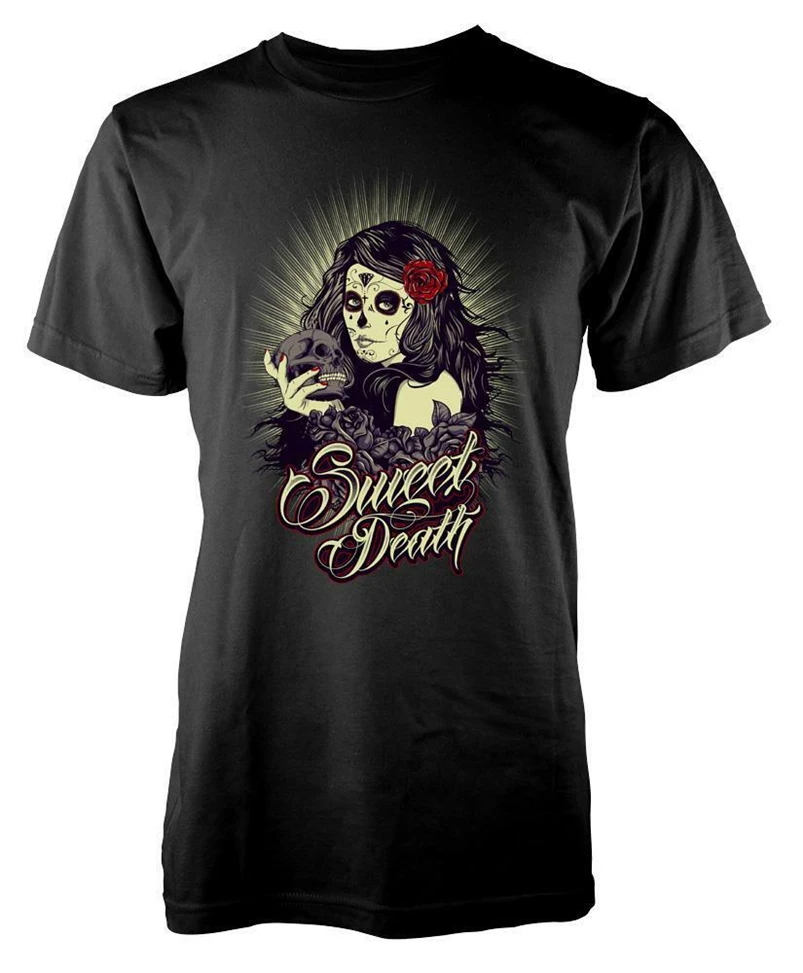 Bnwt Sweet Death Catrina Sugar Skull Roses Tattoo Adult T-Shirt S-Xxl Humorous Tee Shirt | Мужская одежда