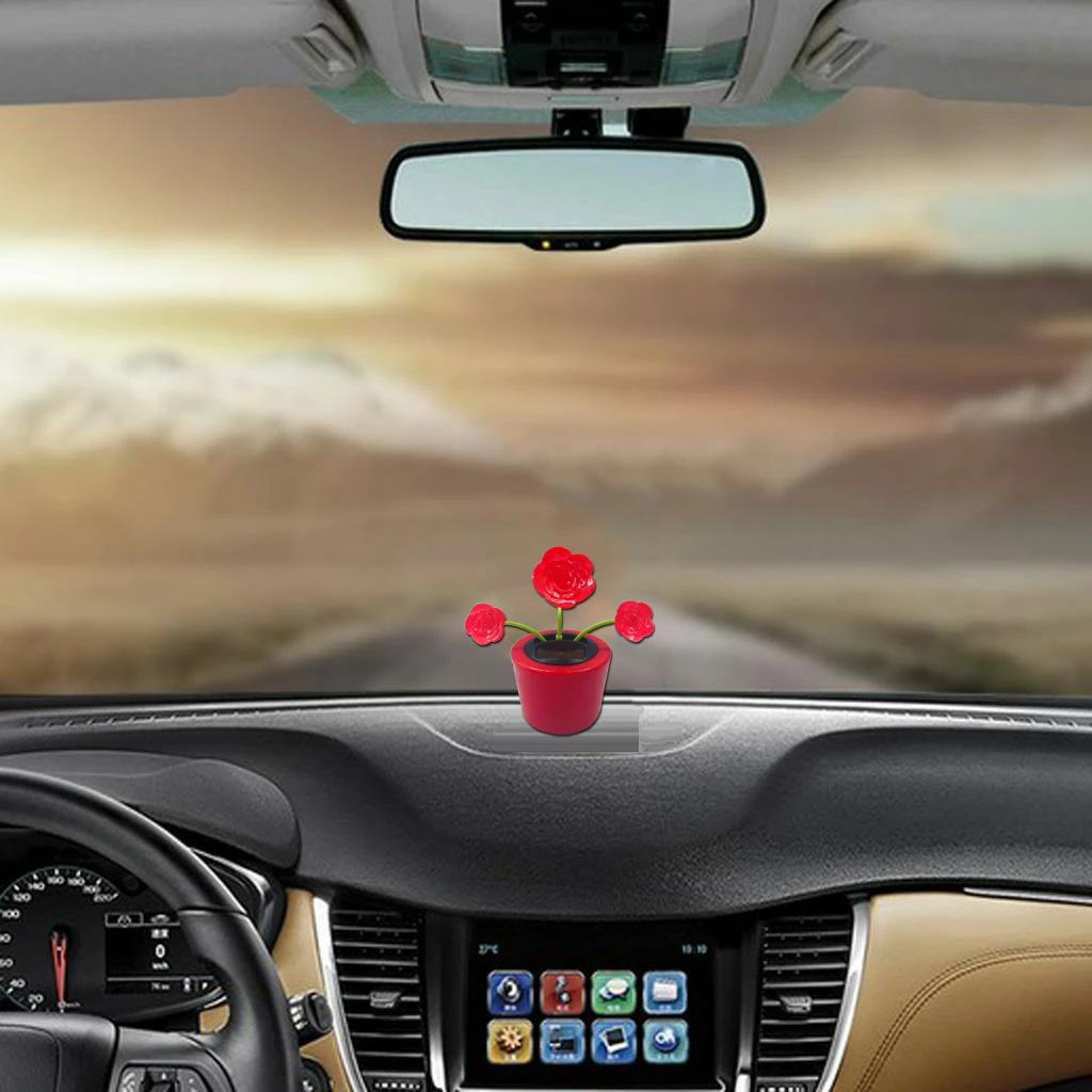Solar Powered Automatic Swing Rose Flower Toy Car Home Window Decoration Suncatcher Doll Model Shop Cafe Ornament