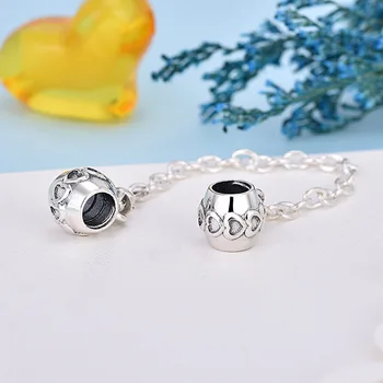 

Free Shipping Authentic 925 Sterling Silver Hearts Silver Safety Chain Charms Fit Pandora Bracelet For Women DIY Jewelry Beads