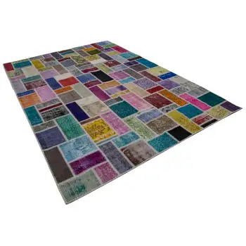 

210x297 Cm Multicolor Handmade Modern Patchwork Rug-7x10 Ft