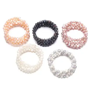 

Real Jewelry High Quality Freshwater Pearl Bracelets Natural Pearl and Garnet Bracelet for Women Cuff Bangle Wrap Beads Bracelet