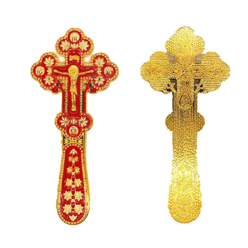 

Orthodox cross Prayer Cristo Enamel Jesus Christ Decoration Home Ornament Red