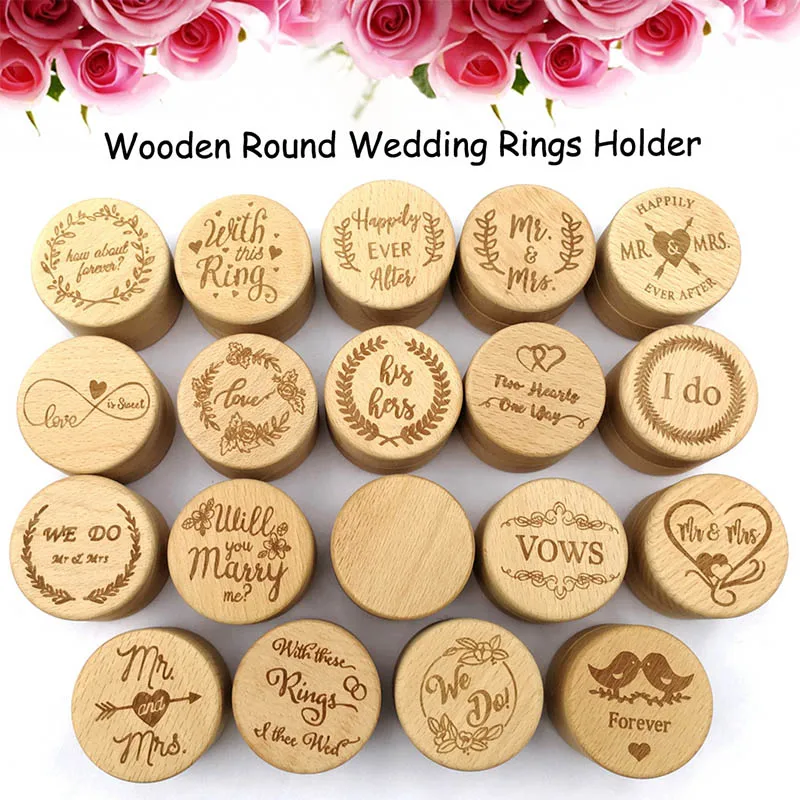 

Wood Ring Box Necklace Earrings Container Wedding Decor 1Pcs DIY Handmade Jewelry Storage Case 5.2*4.2cm Vintage Round