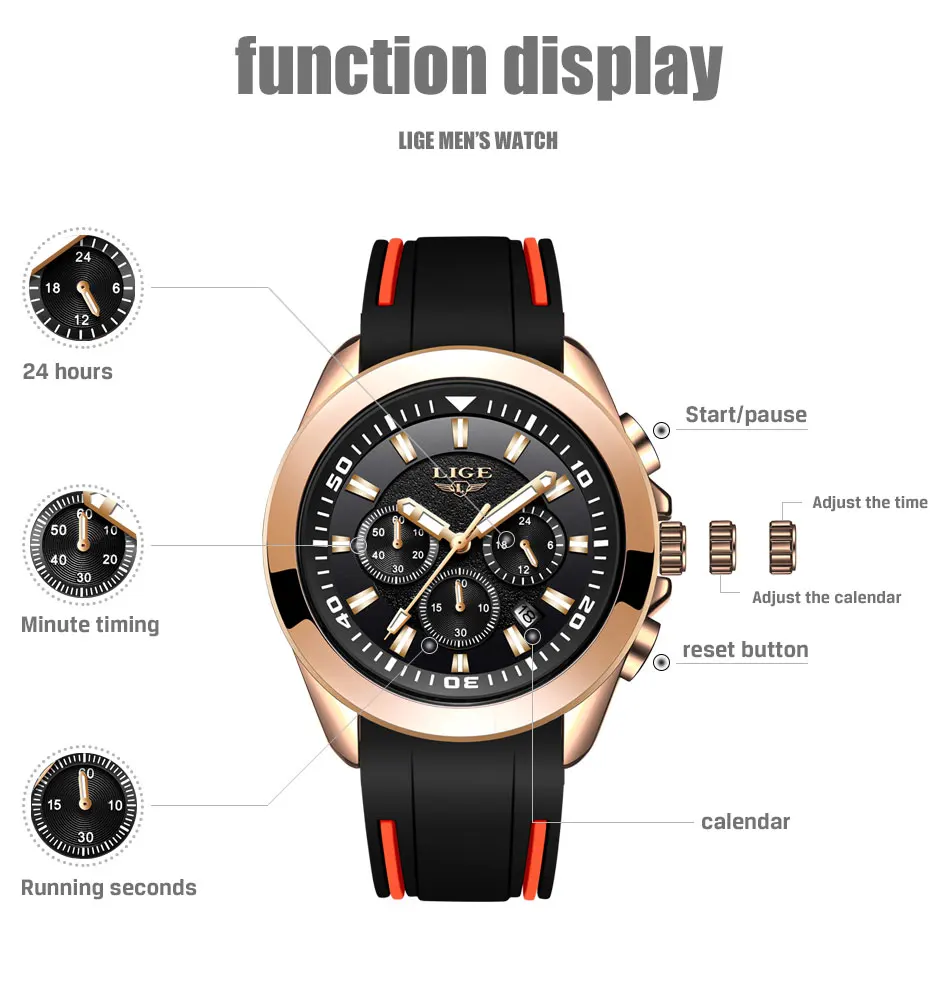 Relogio Masculino LIGE New Mens Watches Top Luxury Brand Men Unique Sports Watch Men's Quartz Date Clock Waterproof Wrist Watch