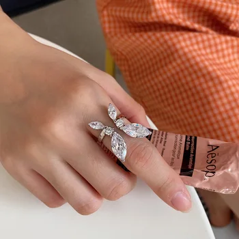 

White zircon exaggerated large butterfly ring French style 925 sterling silver minimalist fashion female design sense ins ring