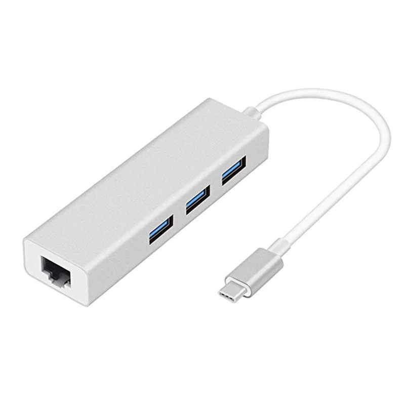 USB C 3.1 이더넷 Rj45 Lan 어댑터 3 USB 포트 유형 C-USB 3.0 허브 10/100 네트워크 카드, Macboo PC ChromeBook 용