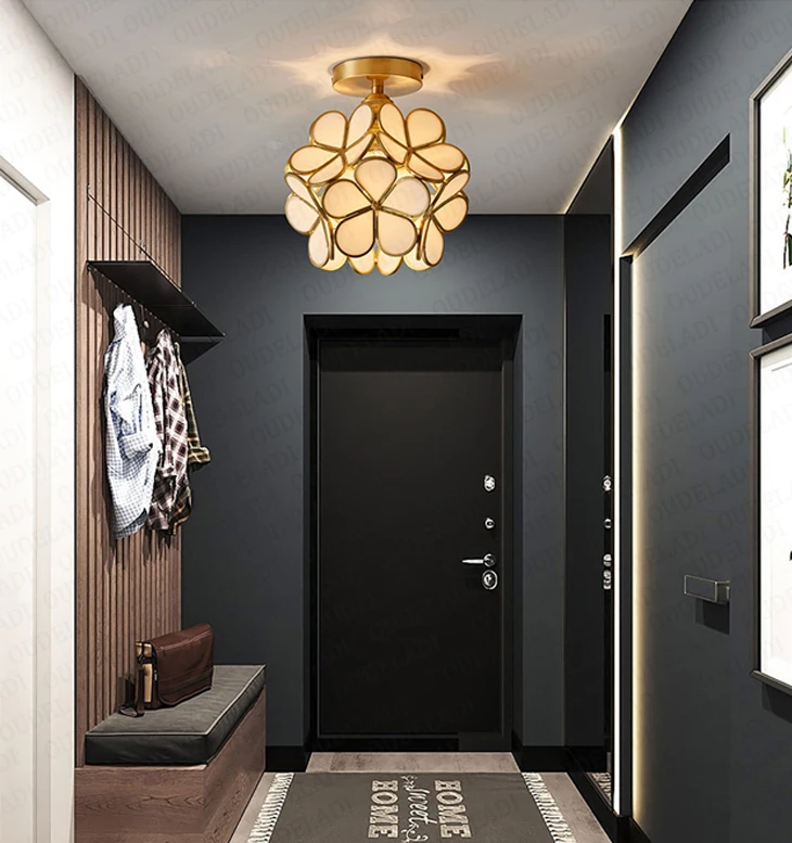 Luzes de Teto Luzes do Corredor Lâmpada do Teto Pétala Nordic Cobre Lâmpadas Varanda Quarto Meninas Crianças Criativo 4 quarto criativo lâmpada do teto