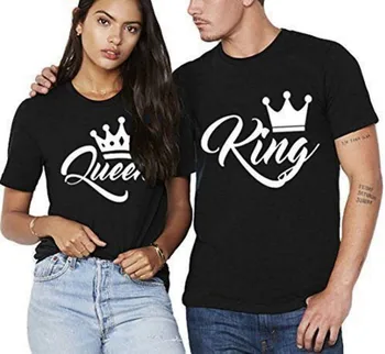 

King Queen Print Couples T Shirt Crown Couple Clothes Summer Women T-shirt Casual O-neck Top Love Tee Shirt Female 2020 Clothes
