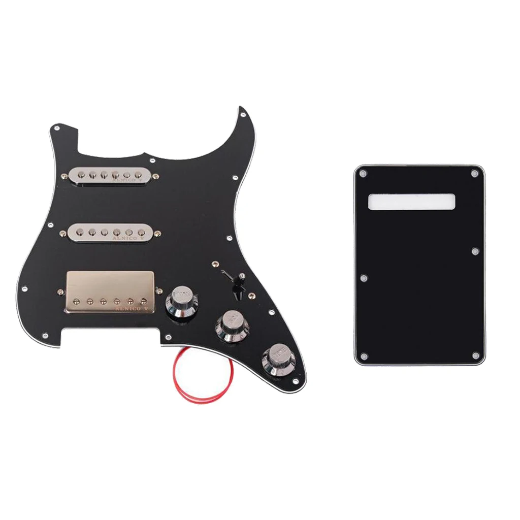

1 Set SSH Loaded Alnico 5 Humbucker Pickup Pickguard + Back Plate 5-way switch line for Electric Guitar DIY Parts Black