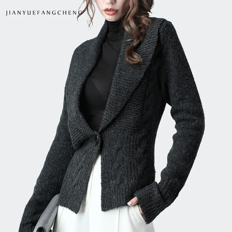 Свитер пальто модный, застегивающийся на одну пуговицу кардиган свитера для женщин теплый зимний топ утолщенные трикотажные куртки повседневная одежда для всех - Цвет: Gray