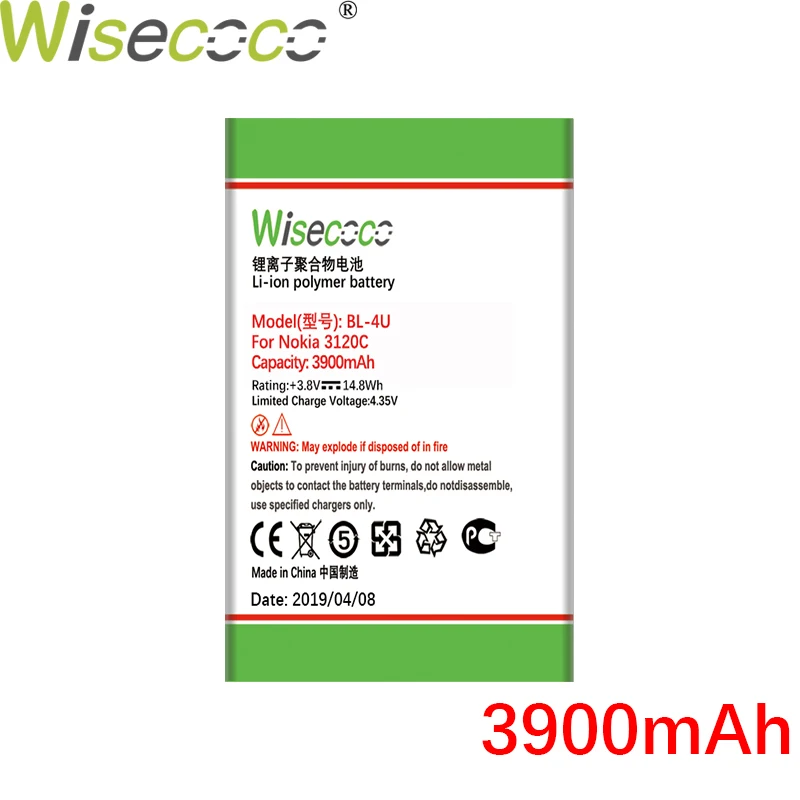 WISECOCO 3900 мАч BL-4U батарея для Nokia 3120c 5250 206 515 5330 5530XM XpressMusic 5730 6212c телефон продукт+ номер отслеживания