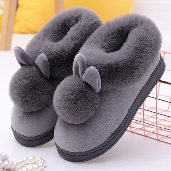 

1 Pair Women Slippers Soft Plush Lined Warm Shoes Wear-resistant Non-slip Soles For Winter Indoor Outdoor
