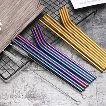 10 Colors Reusable Drinking Straw Eco-Friendly 18/10 Stainless Steel Straws Set Metal Colorful Straws Bar Party Accessory