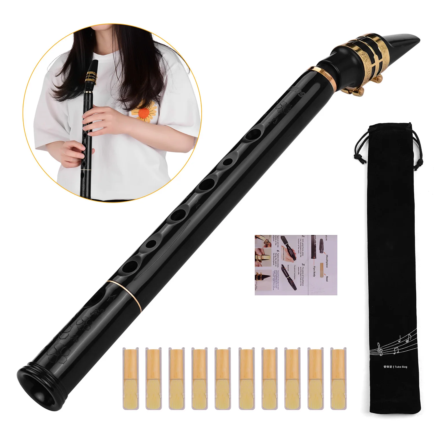 H715538fb75b745c3a1048752a669a7c9b HiXing C Key Mini Pocket Saxophone Sax ABS Material with Mouthpieces 10pcs Reeds Carrying Bag ammoon ​Bb Sax Woodwind Instrument