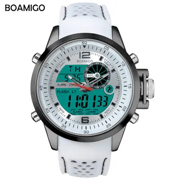 

Fashion Analog Digital Alloy Watches BOAMIGO Brand Men Sports Watch Dual Time Buckle Clasp Quartz White Chronograph Wristwatches