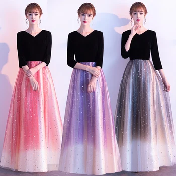 

AE575 Elegant Velvet Long Evening Dresses Sexy O Neck Long Evening Dresses 2020 Formal Gowns robe de soiree