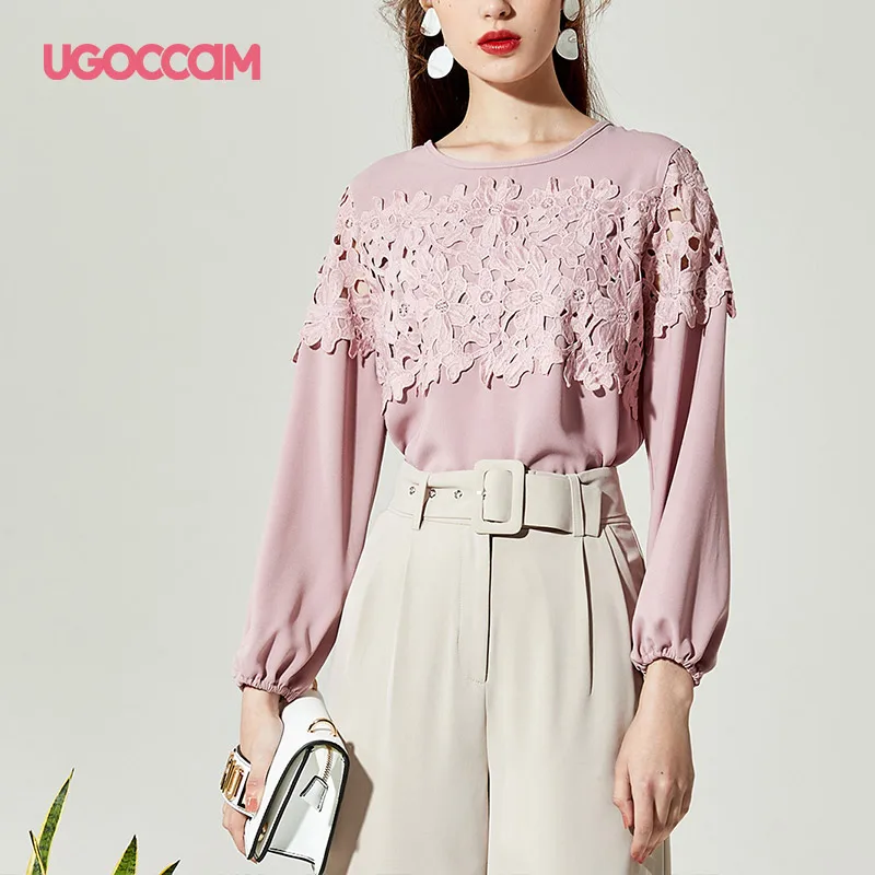 UGOCCAM рубашка с длинным рукавом Harajuku Kawaii Женская мода Длинный Рукав Цветочный Boho однотонная Повседневная Рабочая короткая винтажная размера плюс Autu