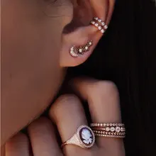 Дизайн бренд Звезды Луна Циркон комбинация серег набор благородный минималистичный подарок для женщин. Цельный