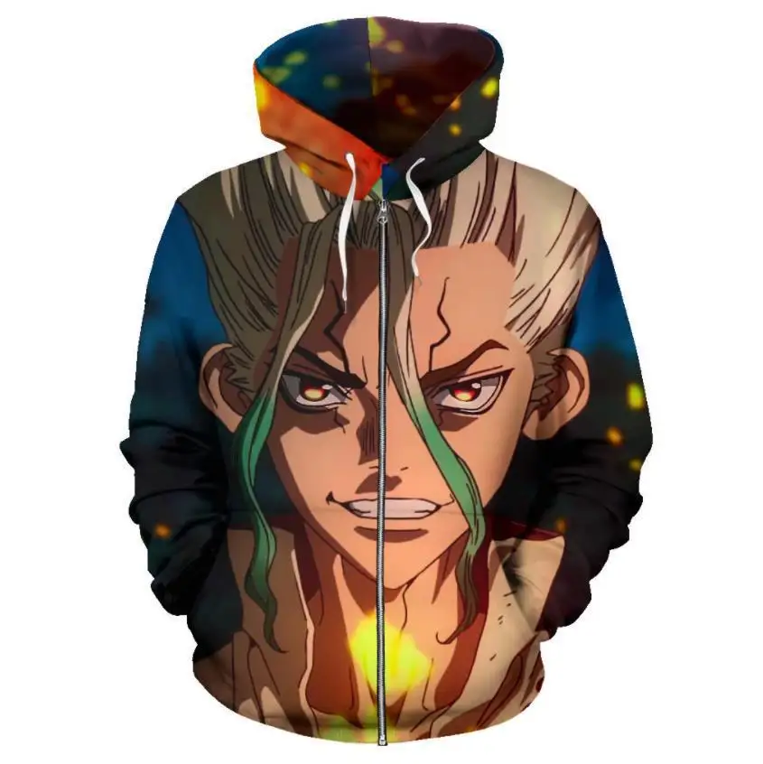 Аниме Dr Stone Ishigami Senku костюмы для косплея толстовки 3D принт толстовка на молнии куртка с капюшоном пальто спортивная одежда Топ
