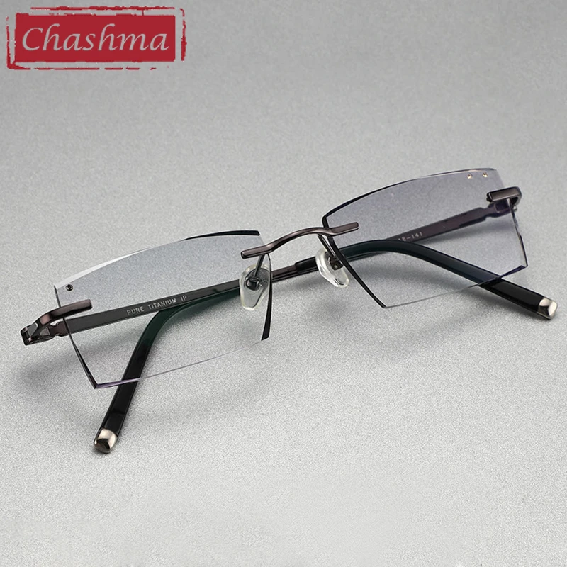 

Titanium Prescription Colored Lenses Glasses Men Luxury Tint Lenses Myopia Reading Glasses Diamond Cutting Rimless Frame