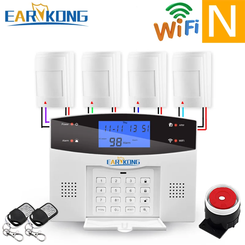 N Wifi GSM PSTN сигнализация Беспроводная и Проводная детекторы сигнализация Умный дом релейный выход приложение английский/русский/испанский/Франция/Итальянский - Цвет: N