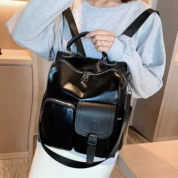 

Aelicy Women Backpack Fashion Outdoor Simple Vintage Ladies Zipper Contrast Travel Backpack Backpack Leather Backpack Travel Bag