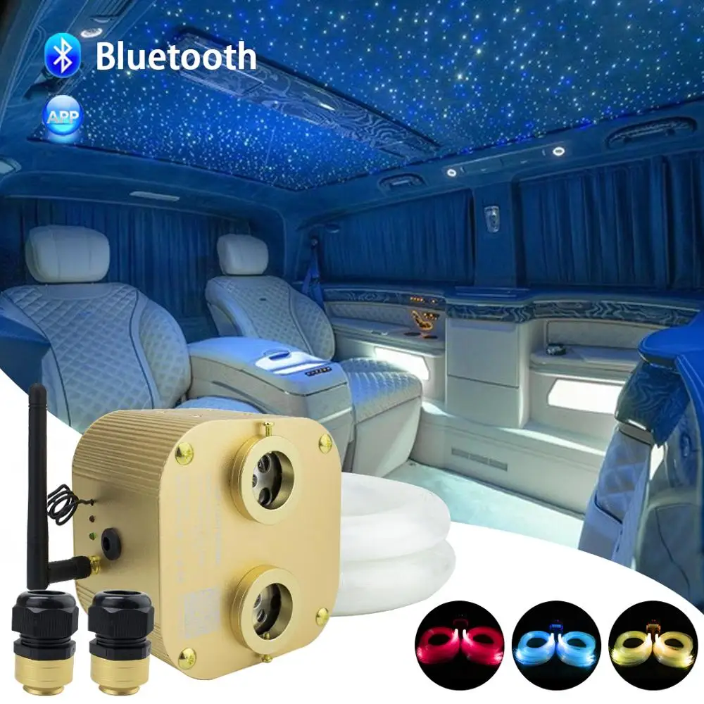 Double Heads Bluetooth 20W Twinkle  Fiber Optic Light engine with RF control 4M Optic Cable for  Starry Effect Ceiling Lighting