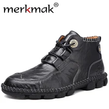 Merkmak/Осенняя обувь из натуральной кожи мужские полусапоги ручной работы Для мужчин повседневная обувь Винтаж удобные мотоботы размера плюс; большие размеры 38-48