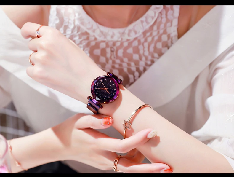 Прямая поставка Роскошные сетчатые магнитные пряжки звездное небо кварцевые часы для женщин модные наручные часы relojes mujer montres femme