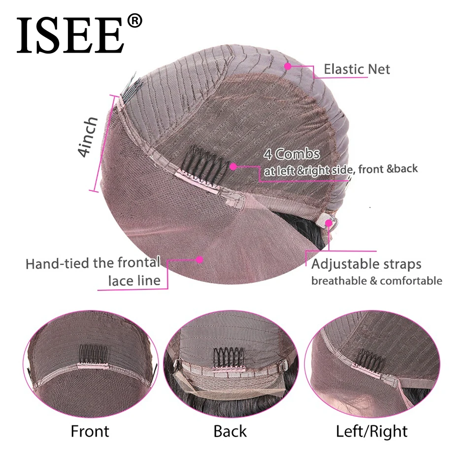 Online Pelucas de pelo humano corto rizado mongol para mujeres negras pelucas de cabello humano con encaje frontal ISEE pelucas de cabello Remy 150% Bob pelucas delanteras de encaje