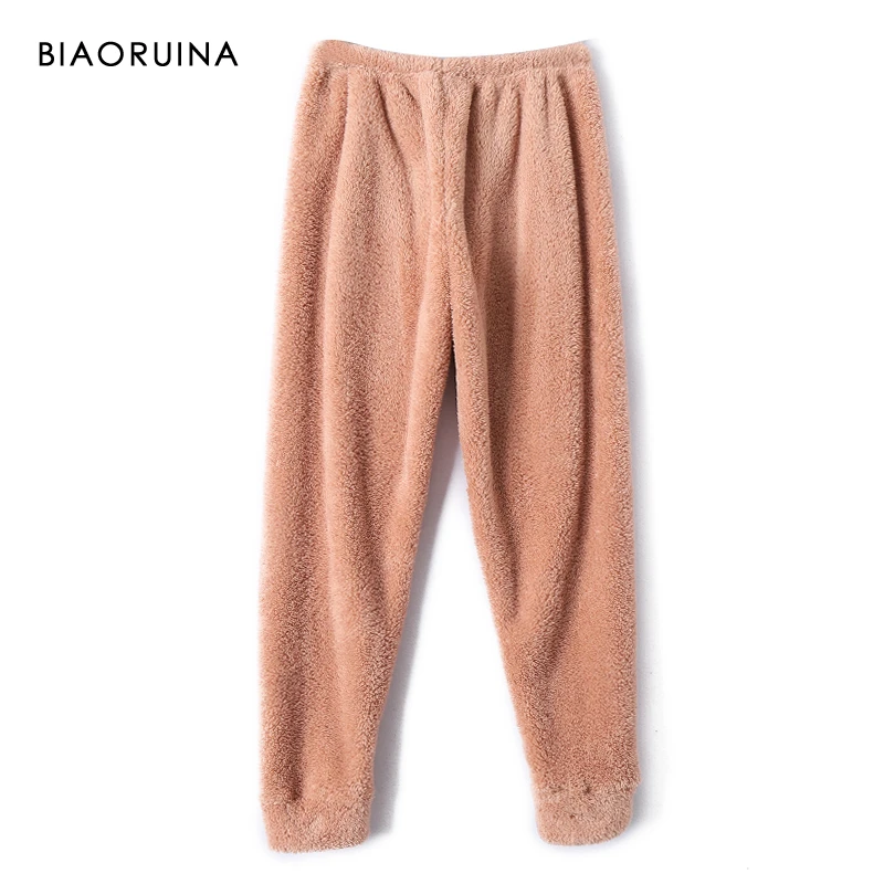 BIAORUINA, Женская Теплая Флисовая Пижама с вышивкой, комплект с круглым вырезом, повседневные топы + длинные штаны, комплект из двух предметов
