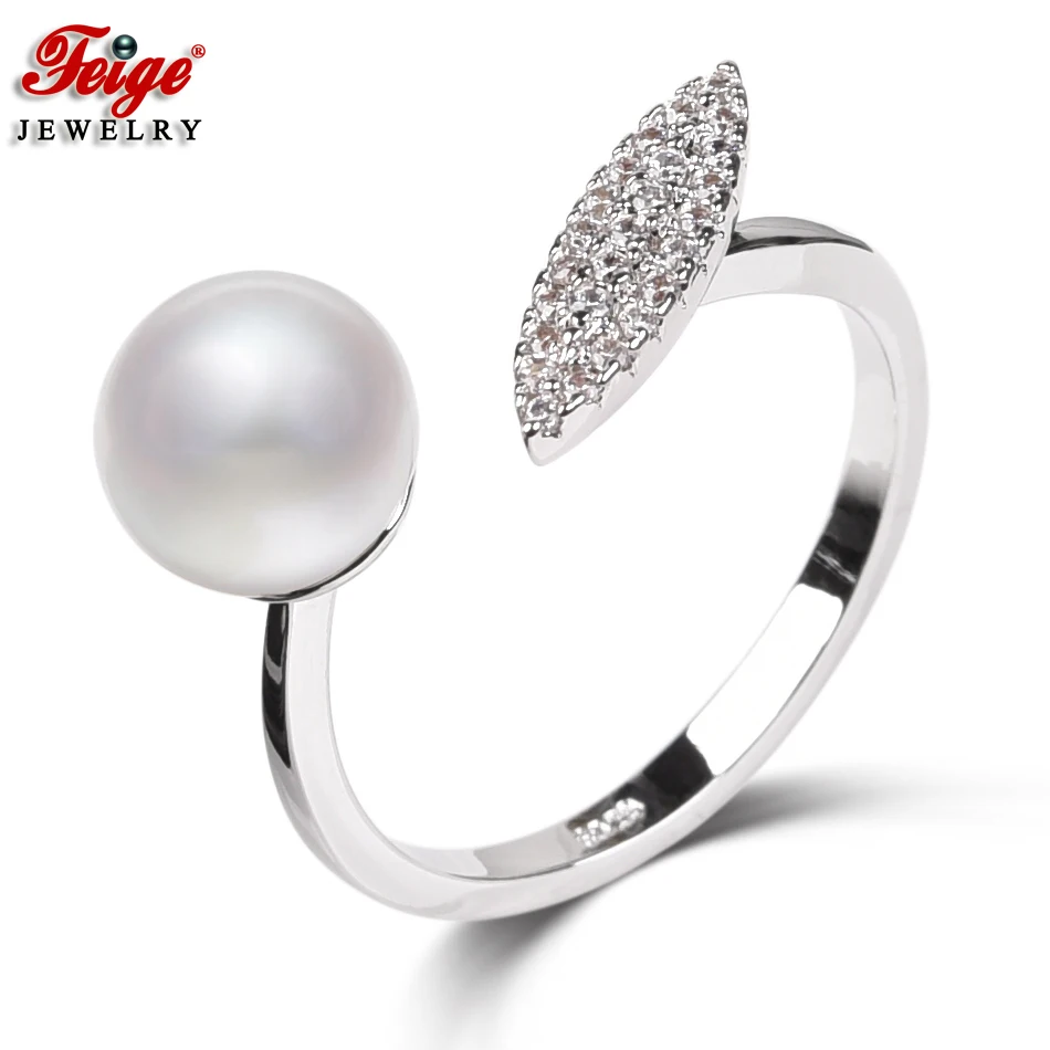 

Two Colors Optional New Design Natural Pearl Women Rings Fine Jewelry 8-9MM Freshwater Cultured Pearl Ring Dropshipping FEIGE